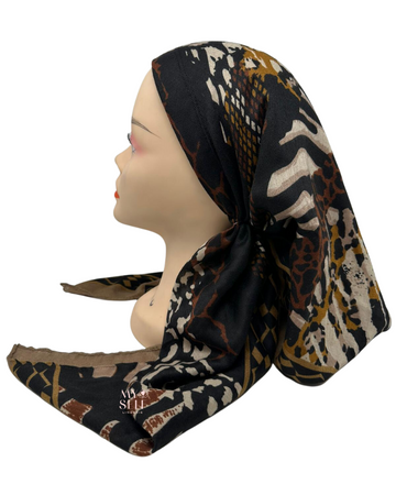 Cherie SP251BR Brown Animal Print Pre-Tied Open Back Bandanna myselflingerie.com